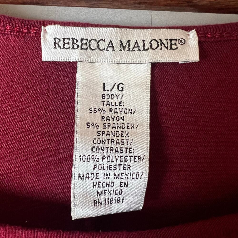 Rebecca Malone Womens Lg Burgundy Tunic Top 3/4 Sleeve Boho Top Boho Romantic - Picture 3 of 8